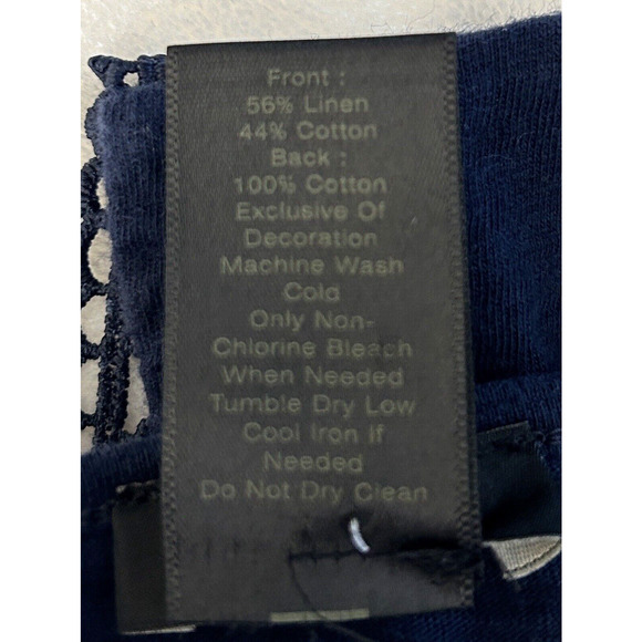 Ann Taylor Women's Short Sleeve Print Top Petite M Linen Blend Blue Embroidered - Picture 6 of 6